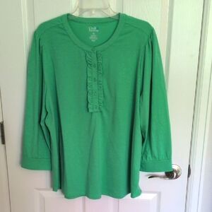 Croft & Barrow Green 3/4 Sleeve Ruffle Top - XXL